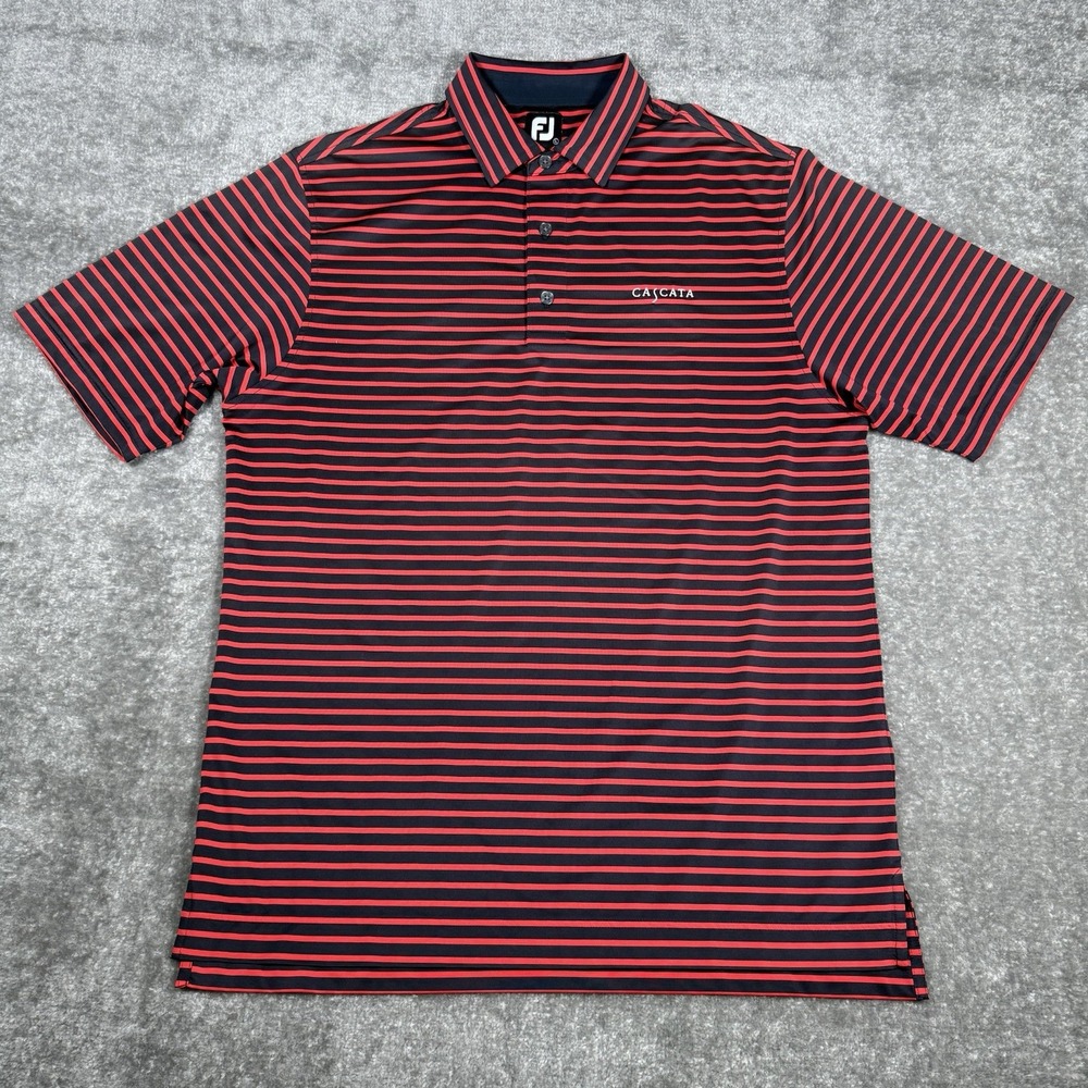 FootJoy Polo Shirt Men's Large Red Black Striped Performance Lightweight Golf